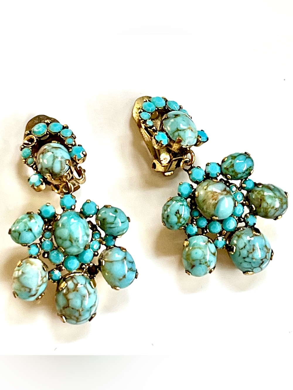 Vintage 60s Faux Turquoise Dangle Earrings
